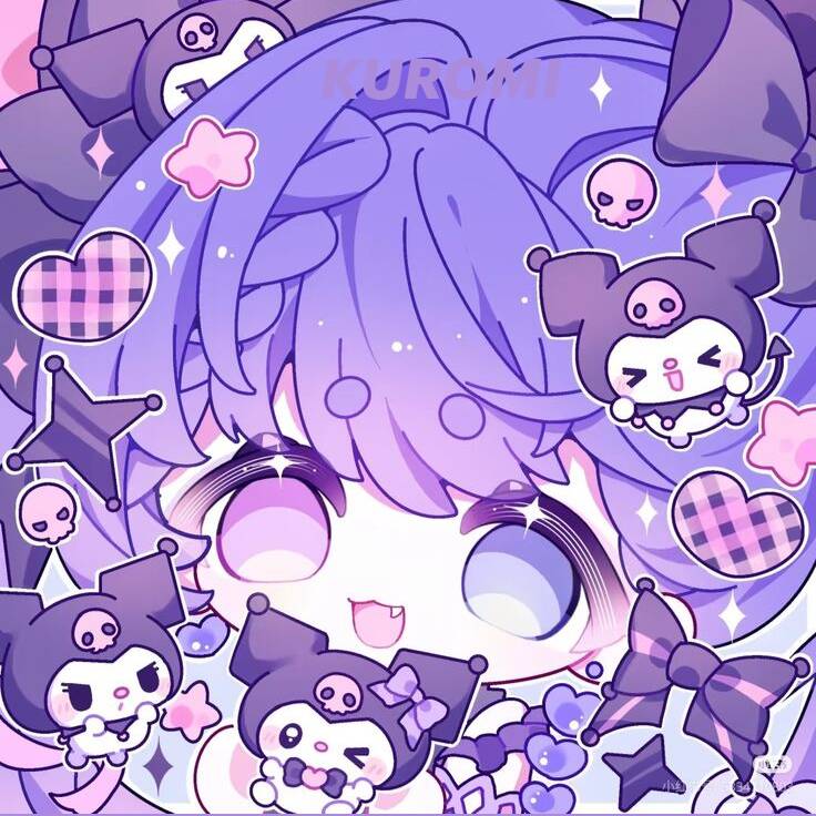 Cute Kuromi pfp Profile Picture with Purple Hair and Skulls