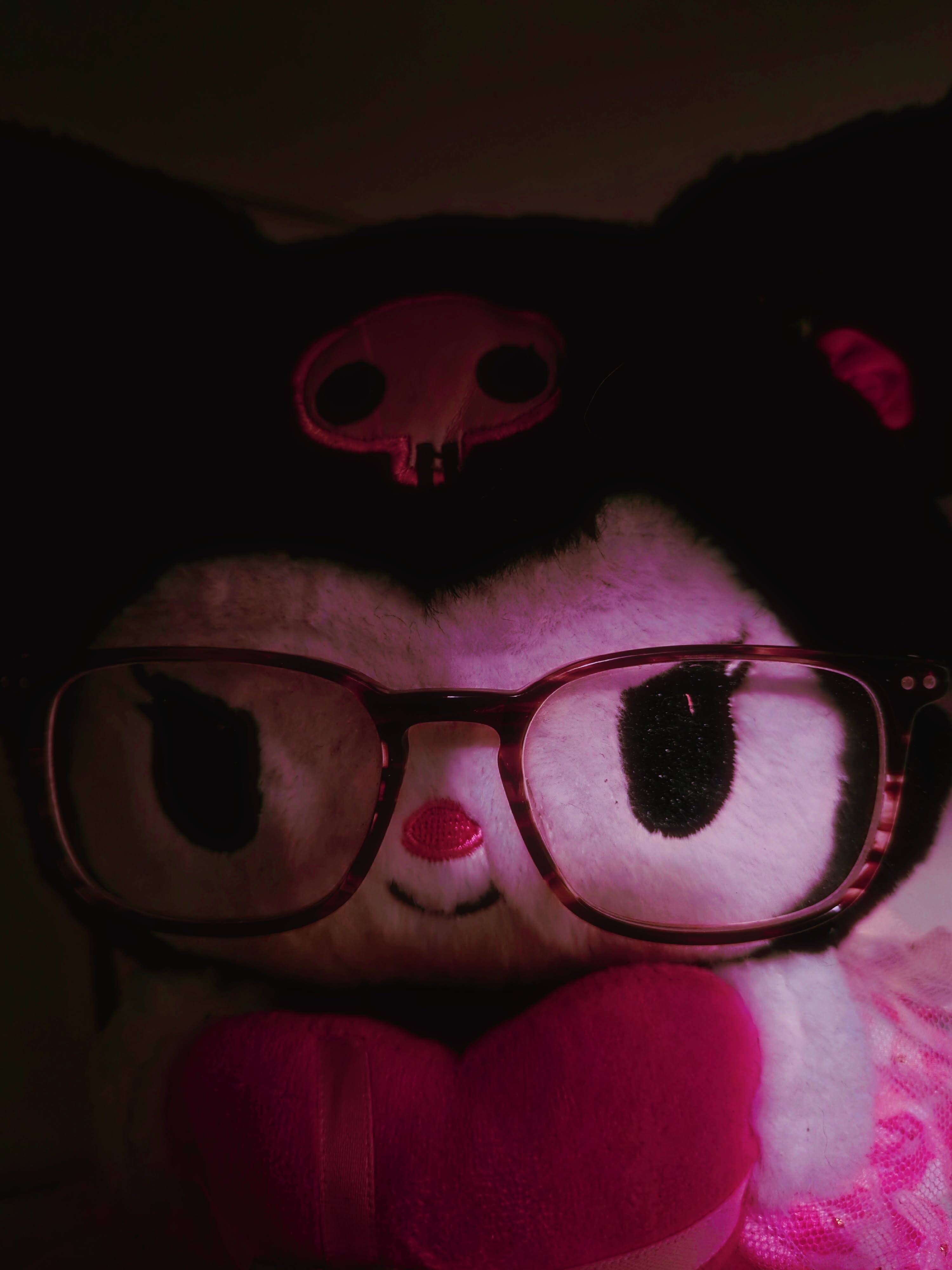 Cute Kuromi pfp Profile Picture with Glasses and Heart Plush