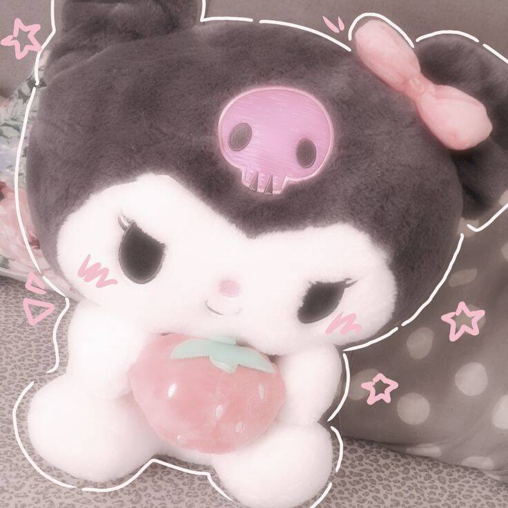 Cute Kuromi pfp Profile Picture with Strawberry Plush Toy