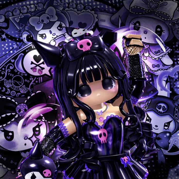 Cute Kuromi pfp Profile Picture with Skull Accessories and Purple Aesthetic