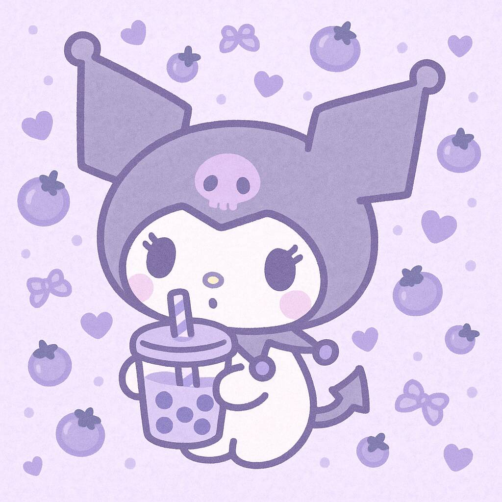 Cute Kuromi pfp Profile Picture with Drink and Purple Background