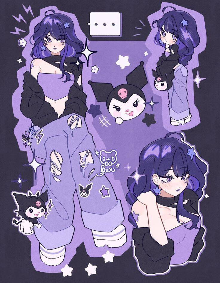 Cute Kuromi pfp Profile Picture with Purple Aesthetic and Stars
