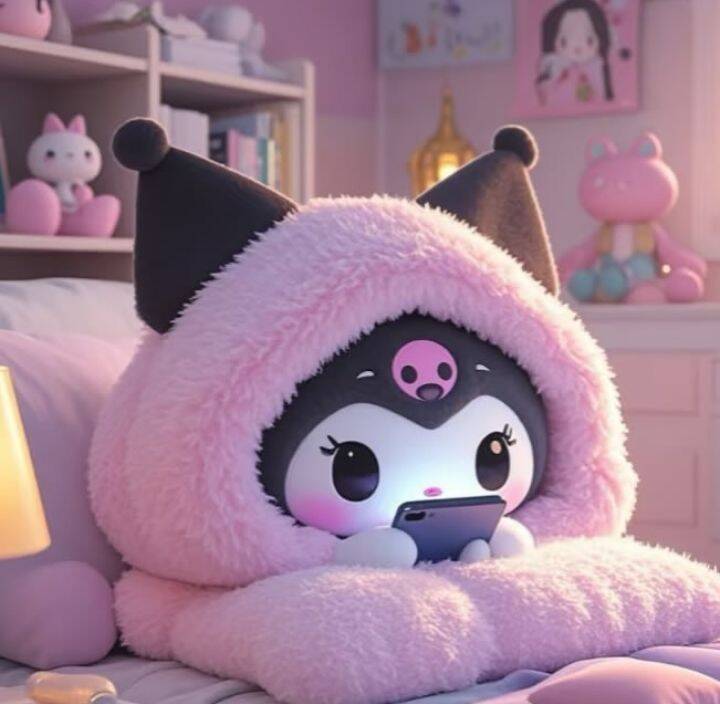 Cute Kuromi pfp Profile Picture Cozy in Pink Hoodie