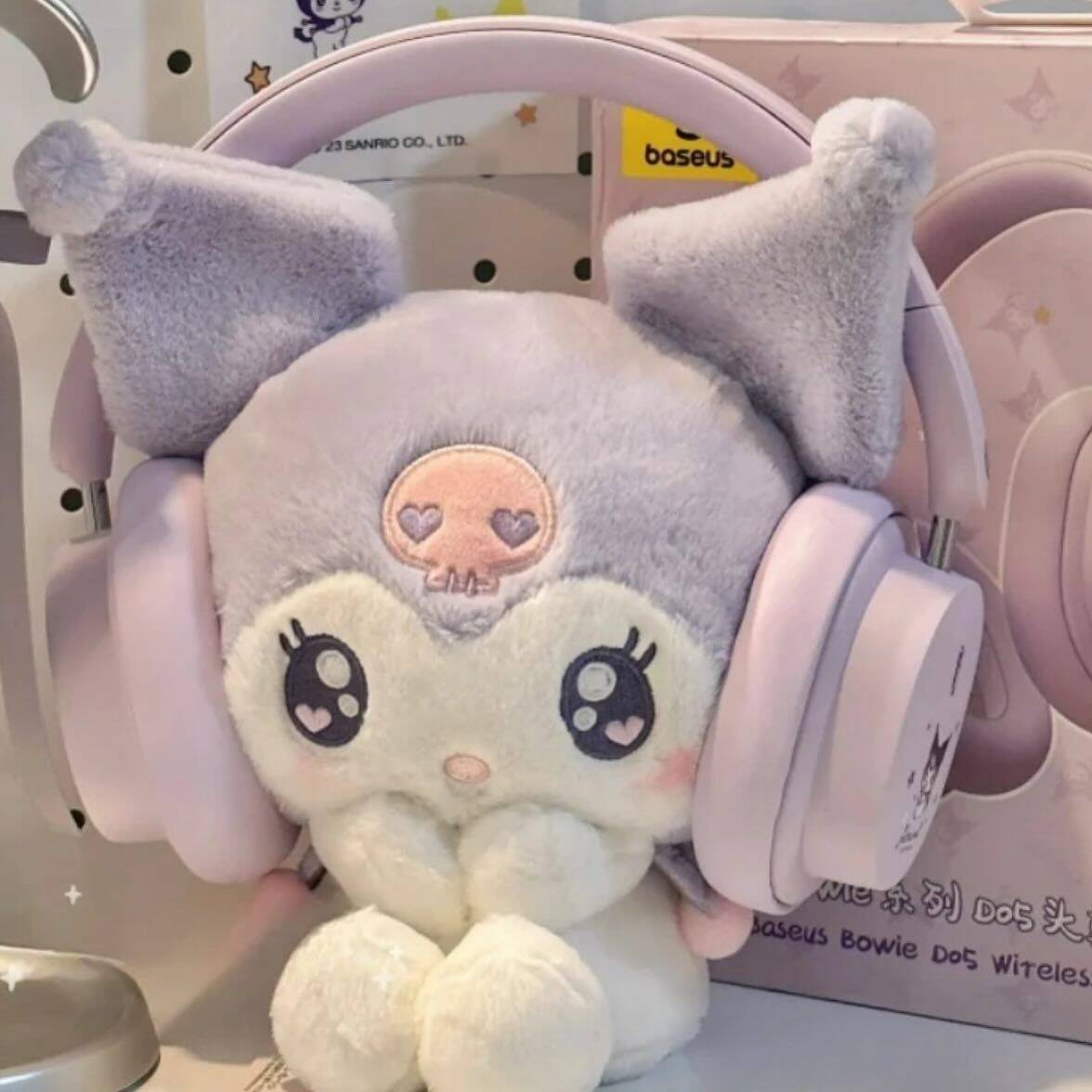 Cute Kuromi pfp Profile Picture with Pink Headphones Plushie