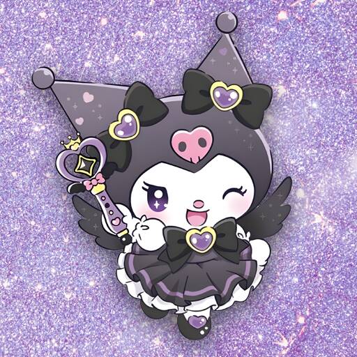 Cute Kuromi pfp Profile Picture with Jester Hat and Heart Scepter