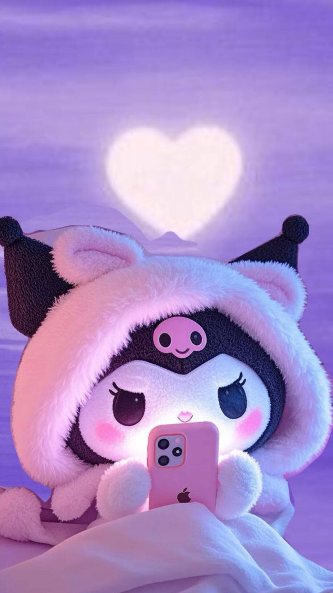 Cute Kuromi pfp Profile Picture with Heart and Phone
