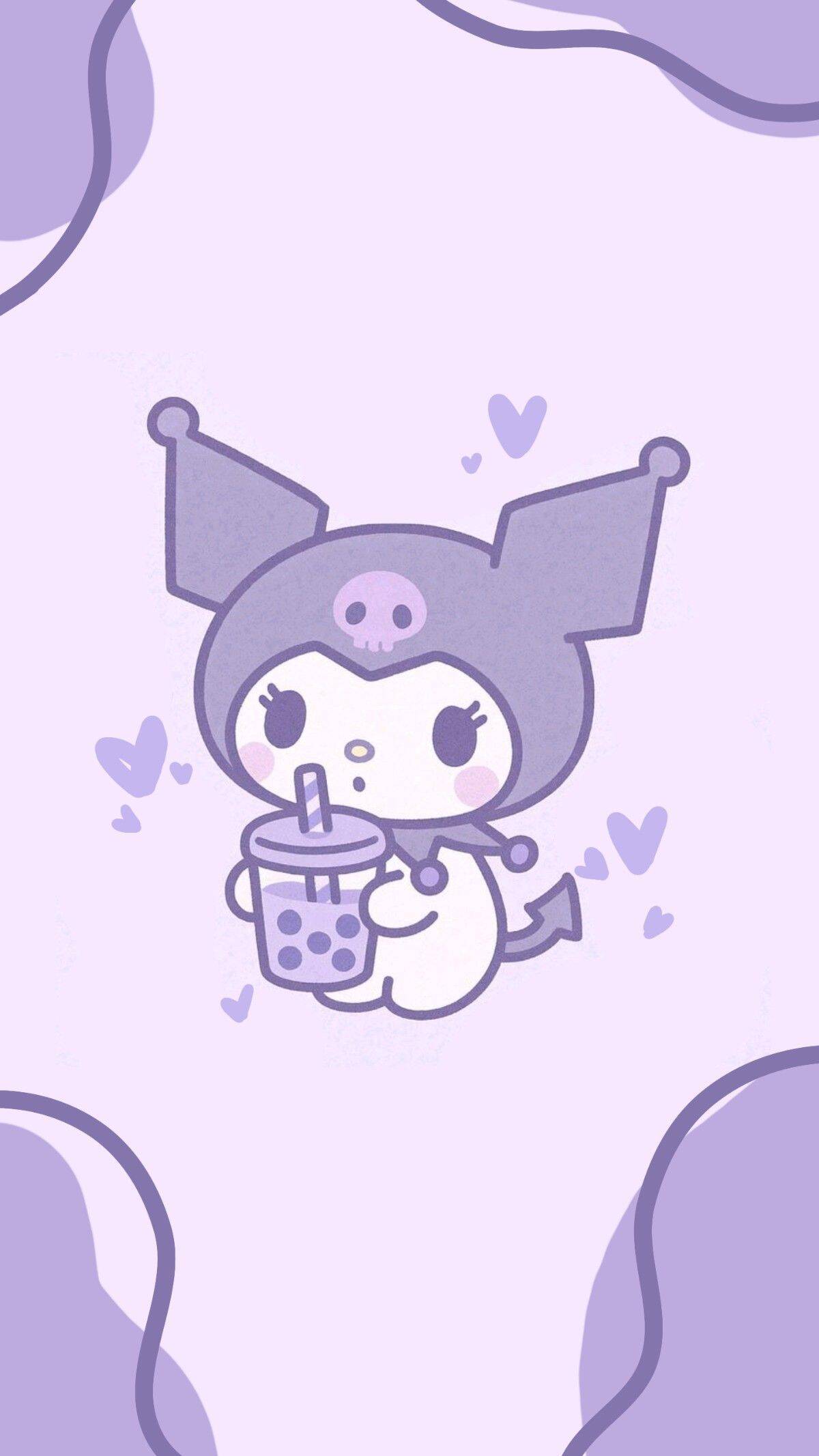 Cute Kuromi pfp Profile Picture with Bubble Tea and Hearts