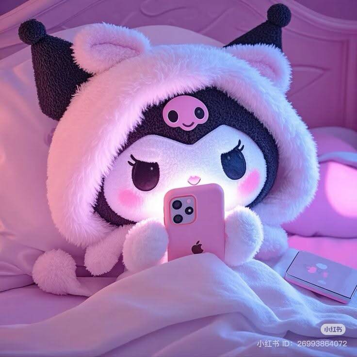 Cute Kuromi pfp Profile Picture with Phone in Cozy Setting