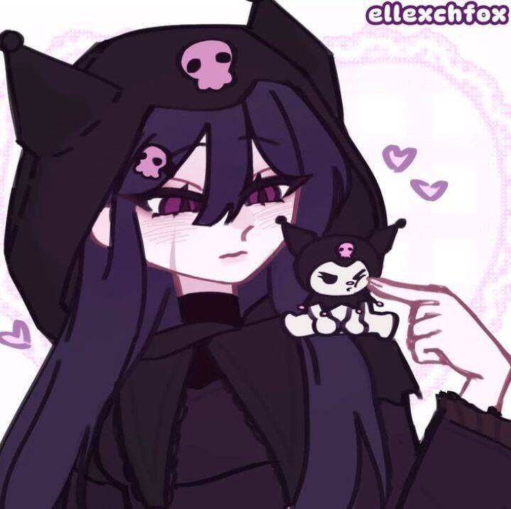 Kuromi pfp Profile Picture with Skull Hat and Cute Companion