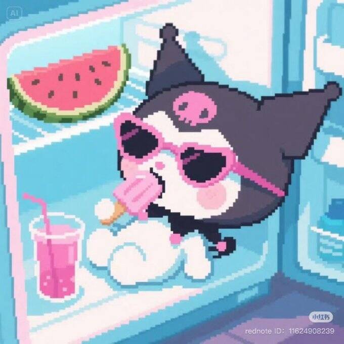 Cute Kuromi pfp Profile Picture Enjoying a Popsicle in a Fridge