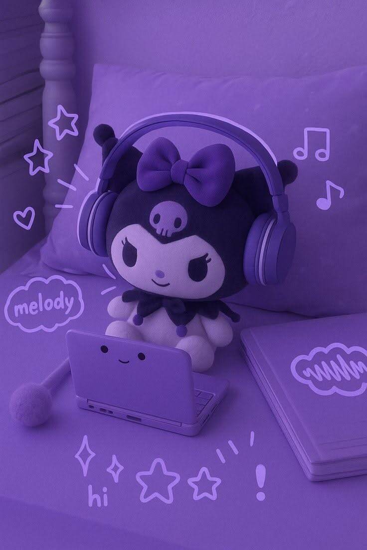 Cute Kuromi pfp Profile Picture with Headphones and Purple Aesthetic