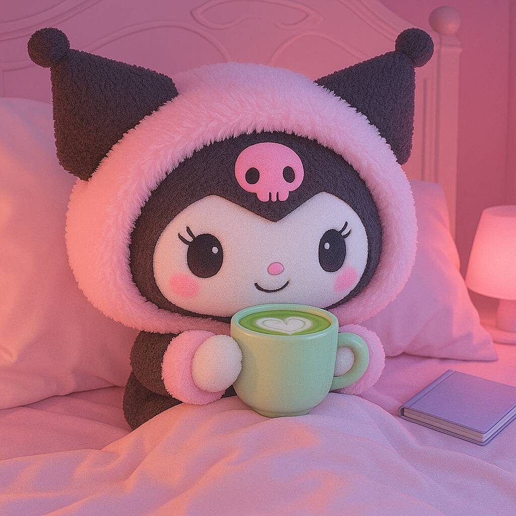 Cute Kuromi pfp Profile Picture with Heart Shaped Drink Cozy