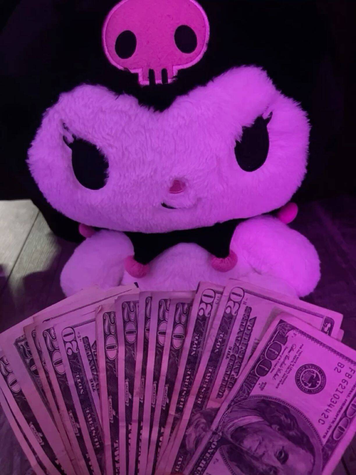 Kuromi pfp Profile Picture with Money and Plush Toy