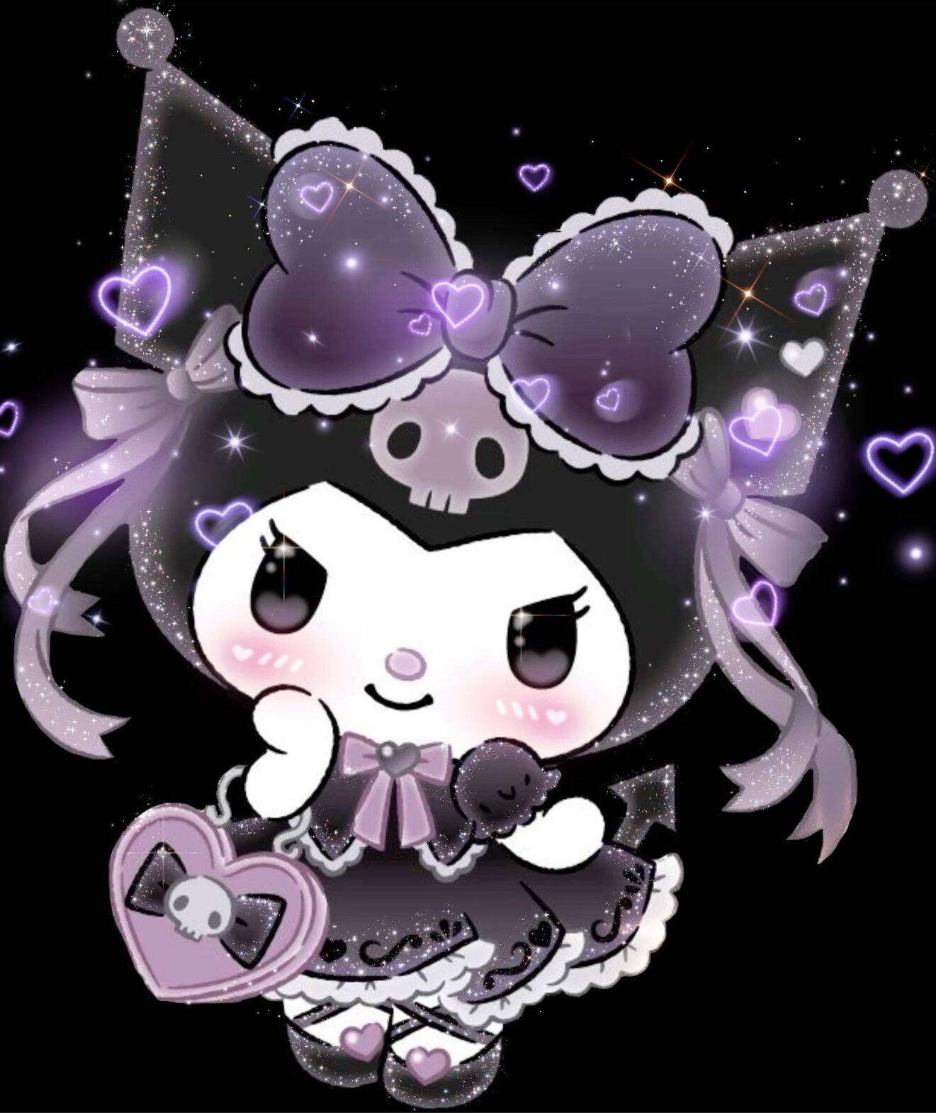 Cute Kuromi pfp Profile Picture with Glittery Bow and Heart