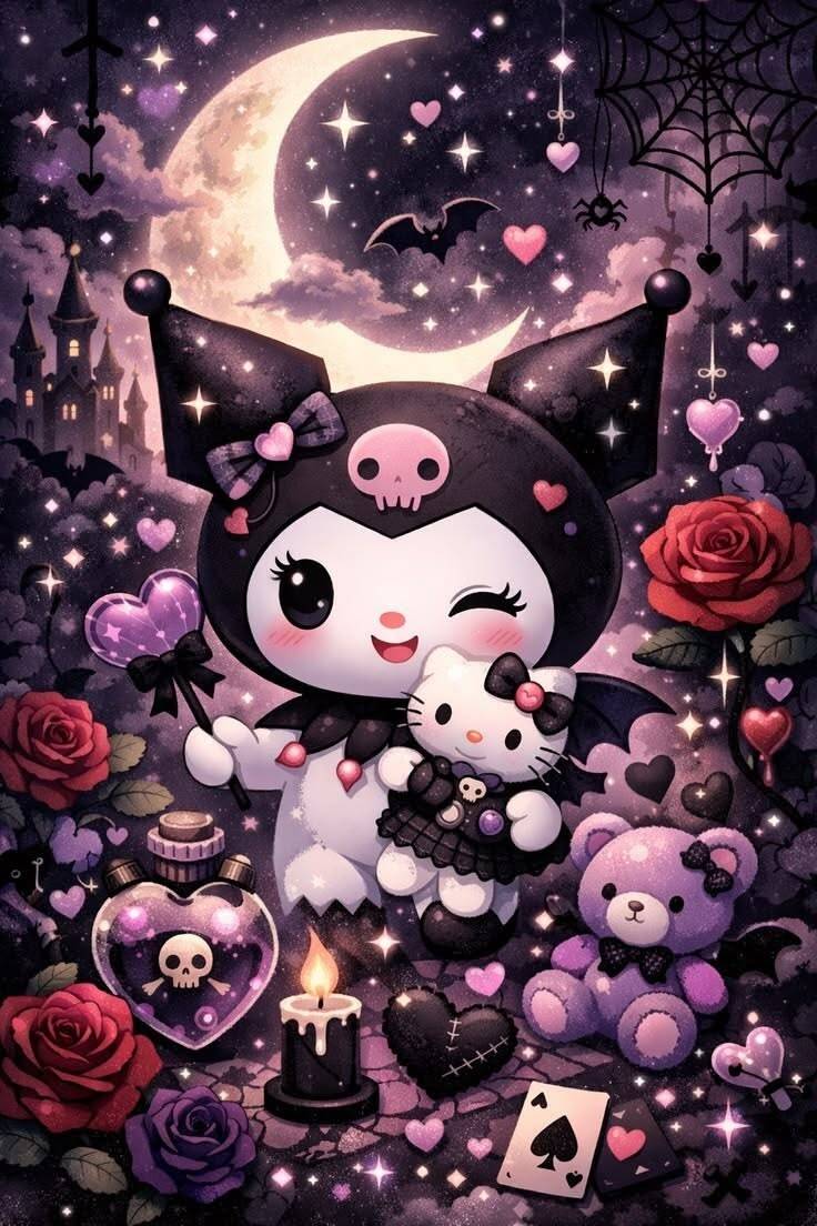 Cute Kuromi pfp Profile Picture with Gothic Elements and Friends