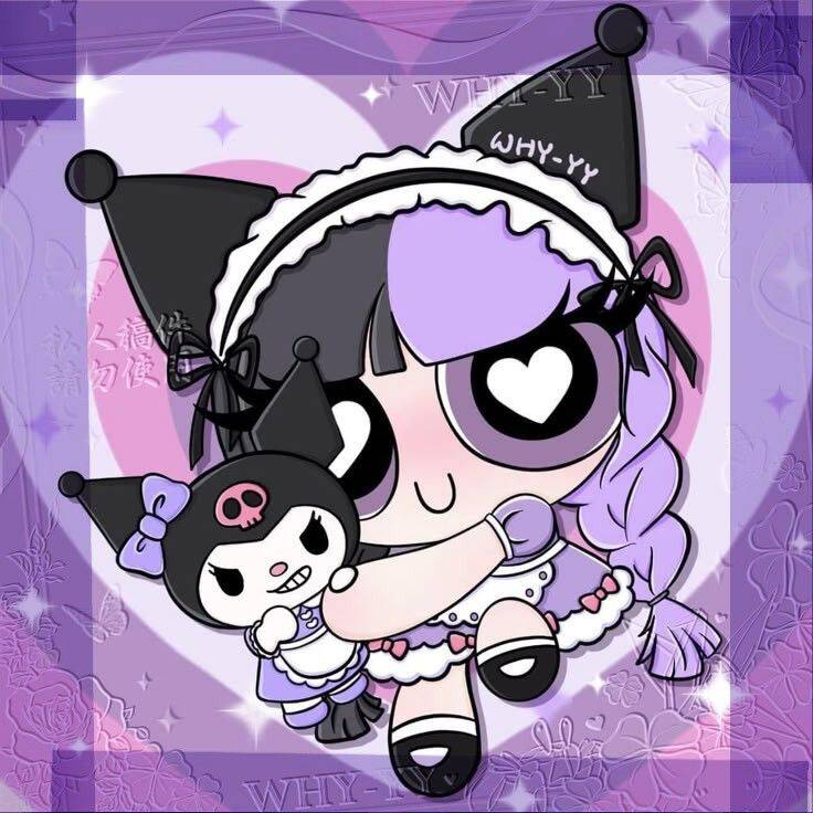 Cute Kuromi pfp Profile Picture with Plush Doll and Heart Eyes