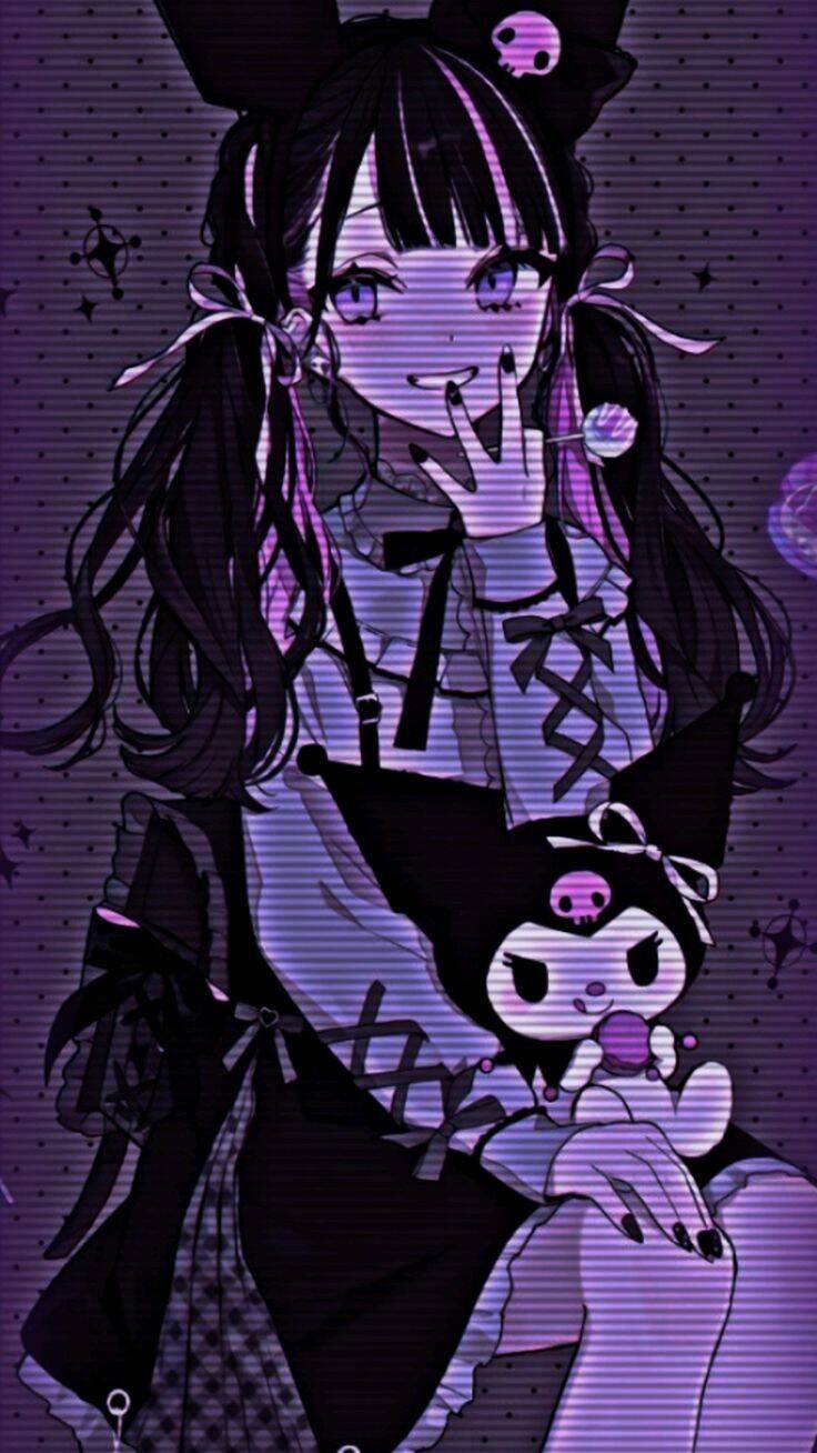 Kuromi pfp Profile Picture Cute Gothic Girl with Plushie