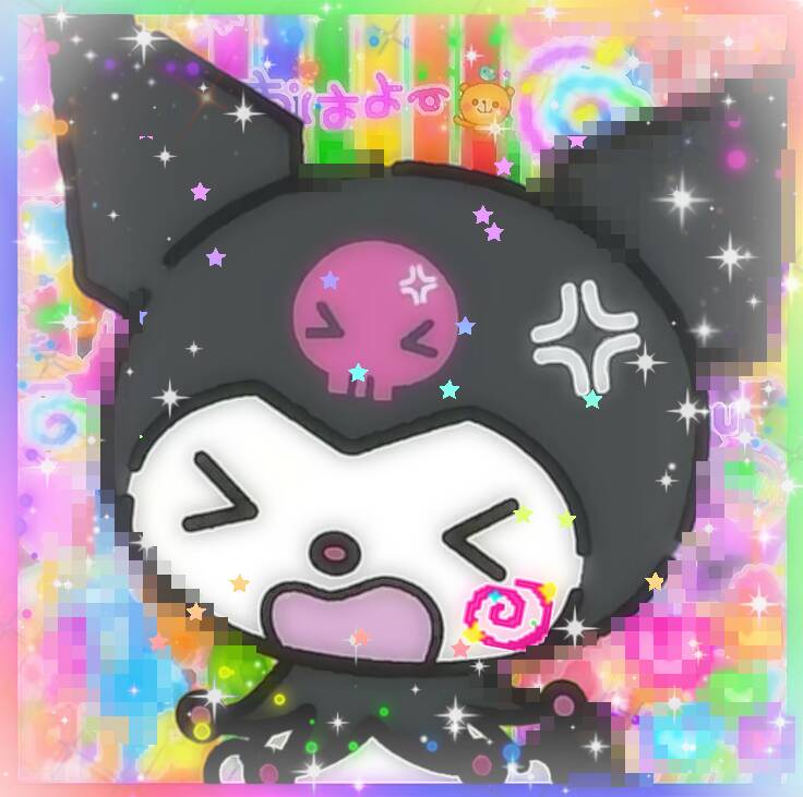 Cute Kuromi pfp Profile Picture with Colorful Background and Sparkles