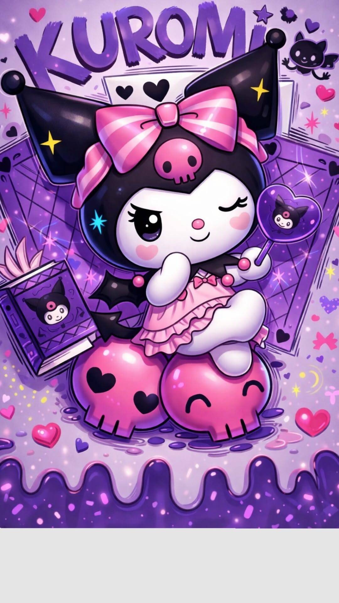 Cute Kuromi pfp Profile Picture with Pink Bow and Skulls