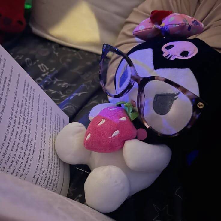 Cute Kuromi pfp Profile Picture with Glasses and Strawberry Plush