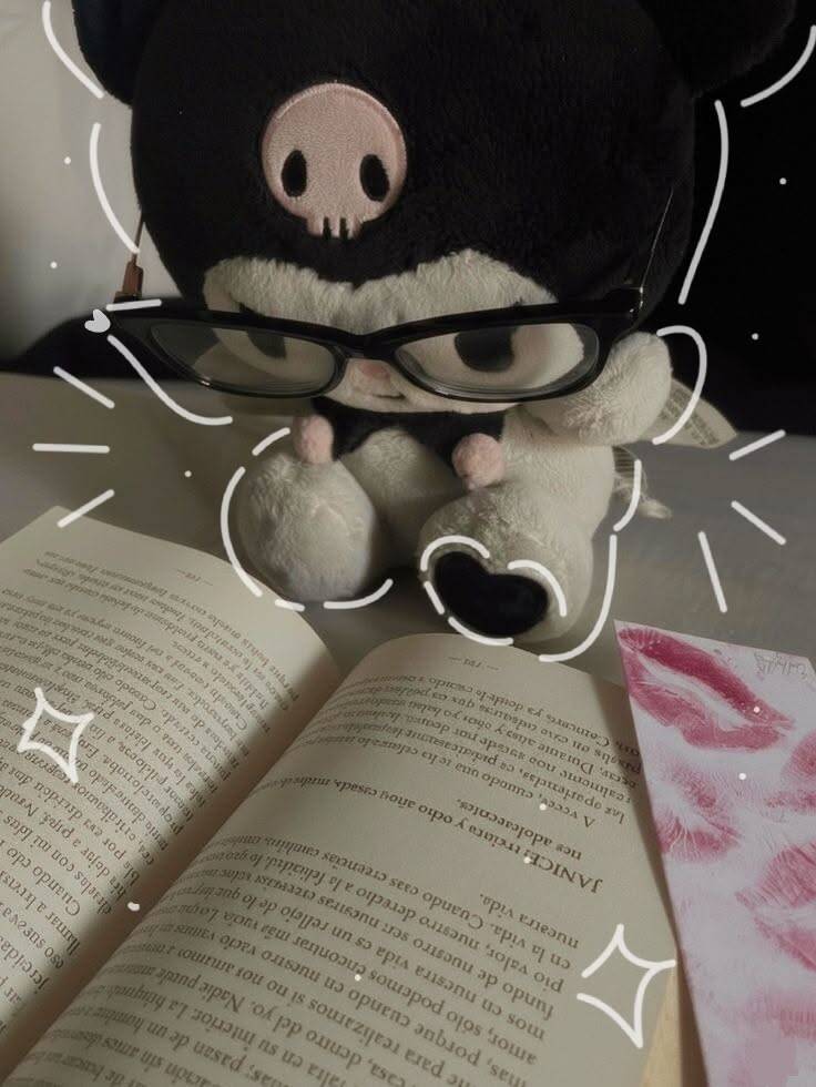 Cute Kuromi pfp Profile Picture with Glasses Reading a Book