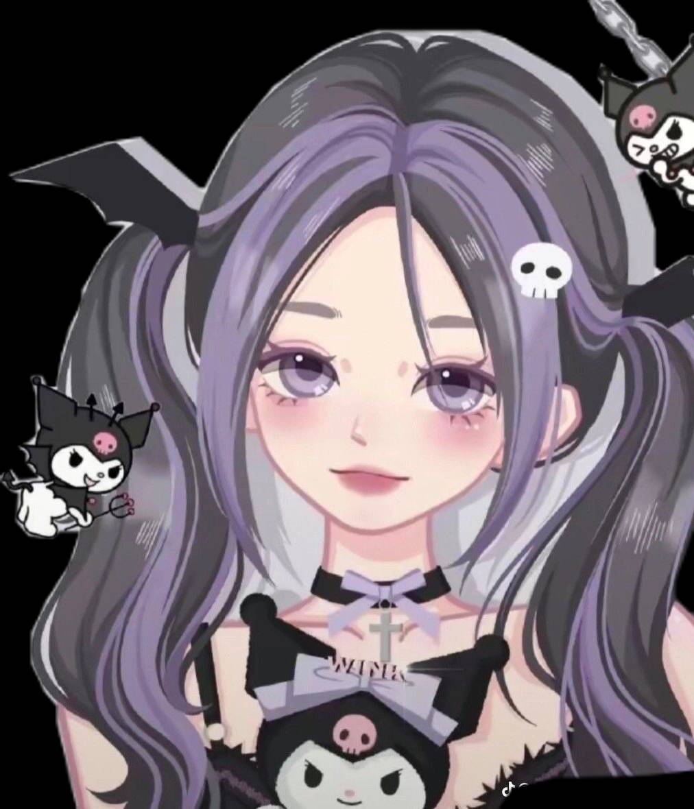 Kuromi pfp Profile Picture Cute Gothic Girl with Skull Accessories
