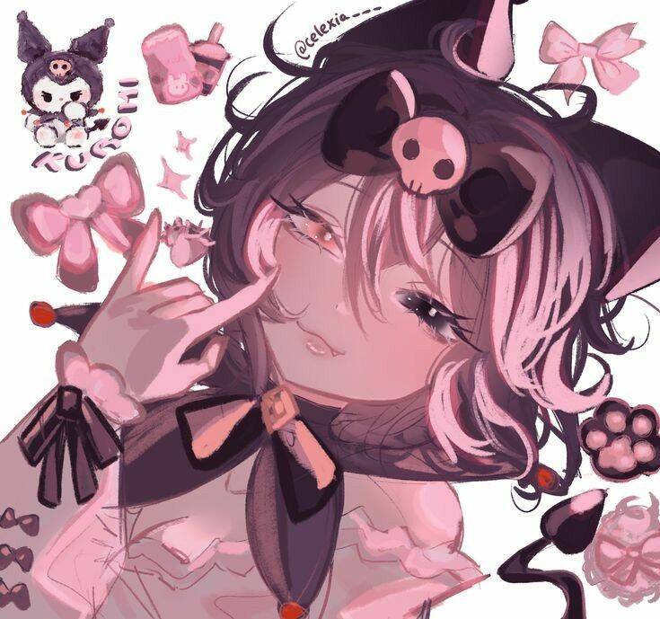 Cute Kuromi pfp Profile Picture with Pink Hair and Accessories