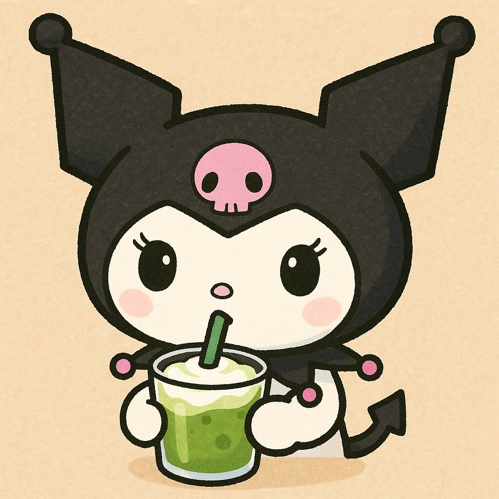 Cute Kuromi pfp Profile Picture Holding a Drink Green Aesthetic