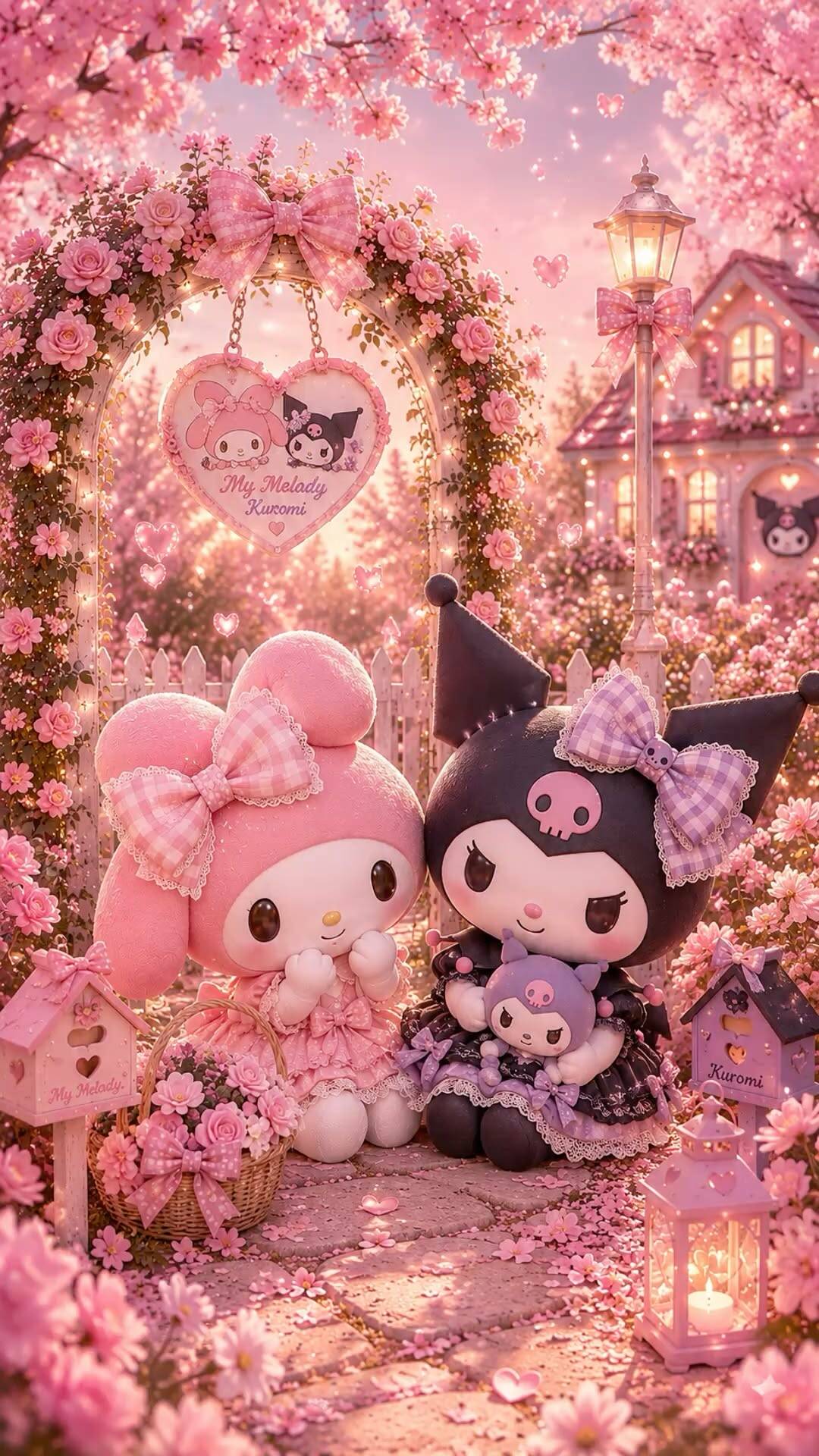 Adorable Kuromi pfp Profile Picture with My Melody in a Floral Wonderland