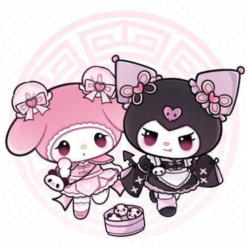 Kuromi pfp Profile Picture with My Melody in Cute Pink Outfit