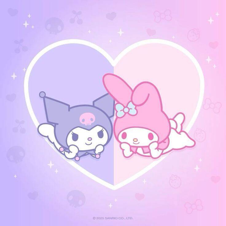 Cute Kuromi pfp Profile Picture with My Melody in Heart Background