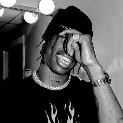 Travis Scott pfp Profile Picture Smiling with Flames Shirt