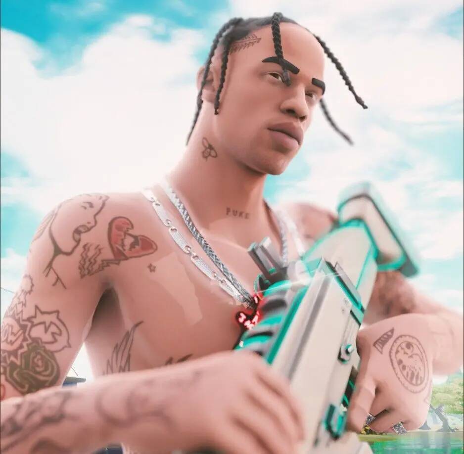 Travis Scott pfp Profile Picture with Tattoos and Gun