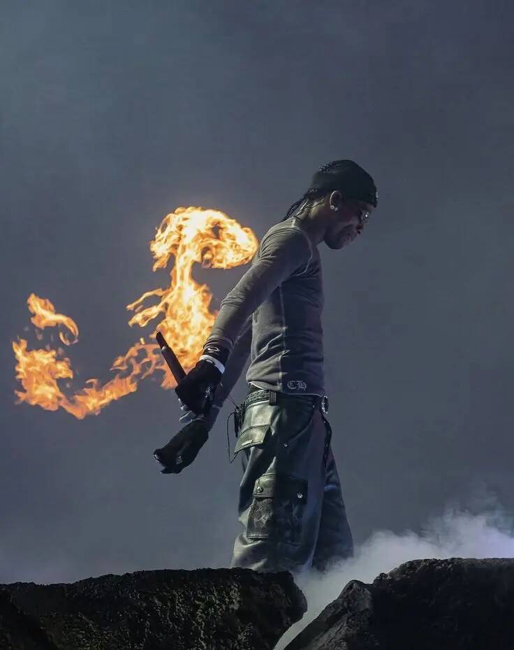 Travis Scott pfp Profile Picture with Fiery Background