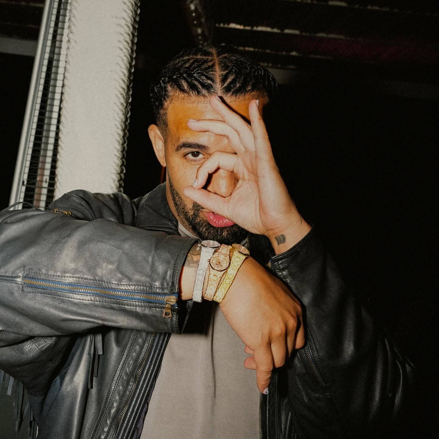 Drake pfp Profile Picture Stylish Gesture with Leather Jacket