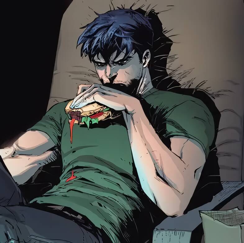 Red pfp Profile Picture with a Comic Style Character Eating