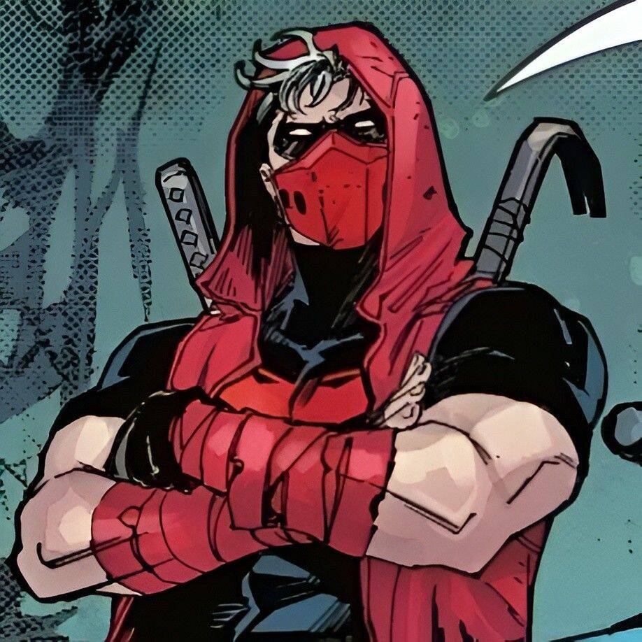 Red pfp Profile Picture Aesthetic Hero with Mask and Hood