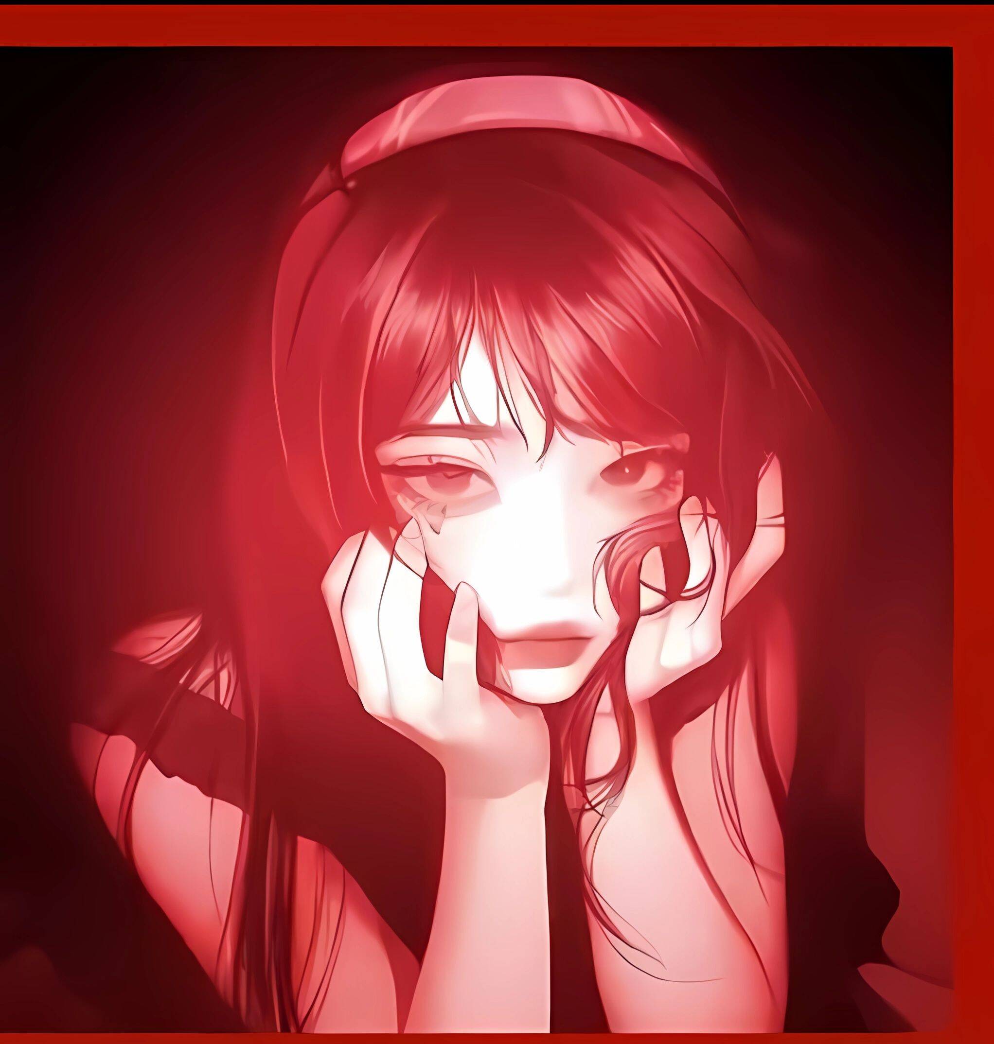 Red pfp Profile Picture Aesthetic Sad Girl in Dark Red