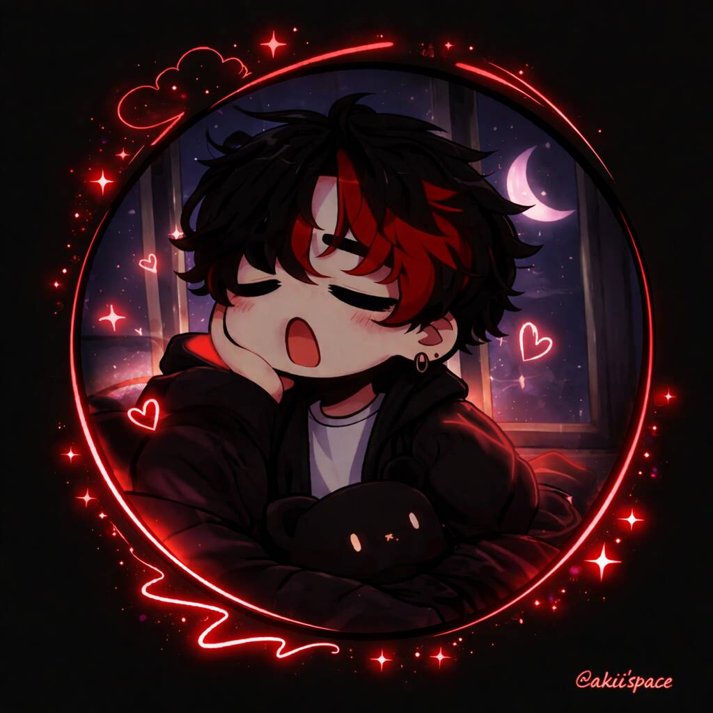 Red pfp Profile Picture Aesthetic Cute Anime Boy with Hearts