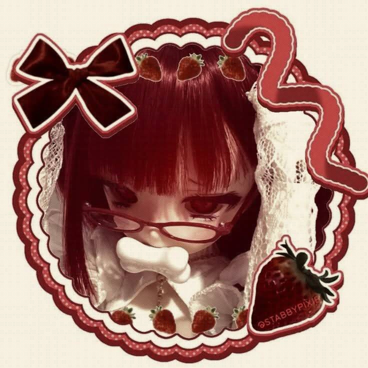 Red pfp Profile Picture Aesthetic Cute Doll with Strawberries