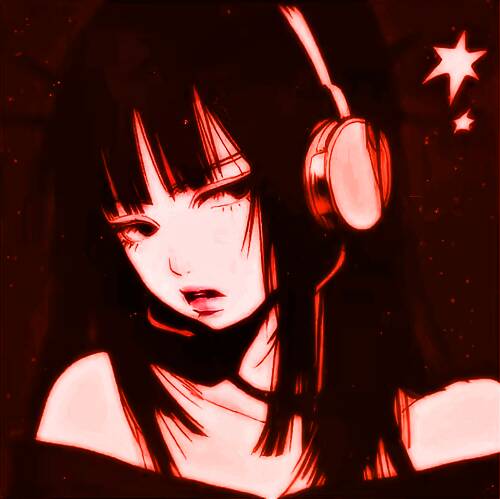 Red pfp Profile Picture Aesthetic Anime Girl with Headphones
