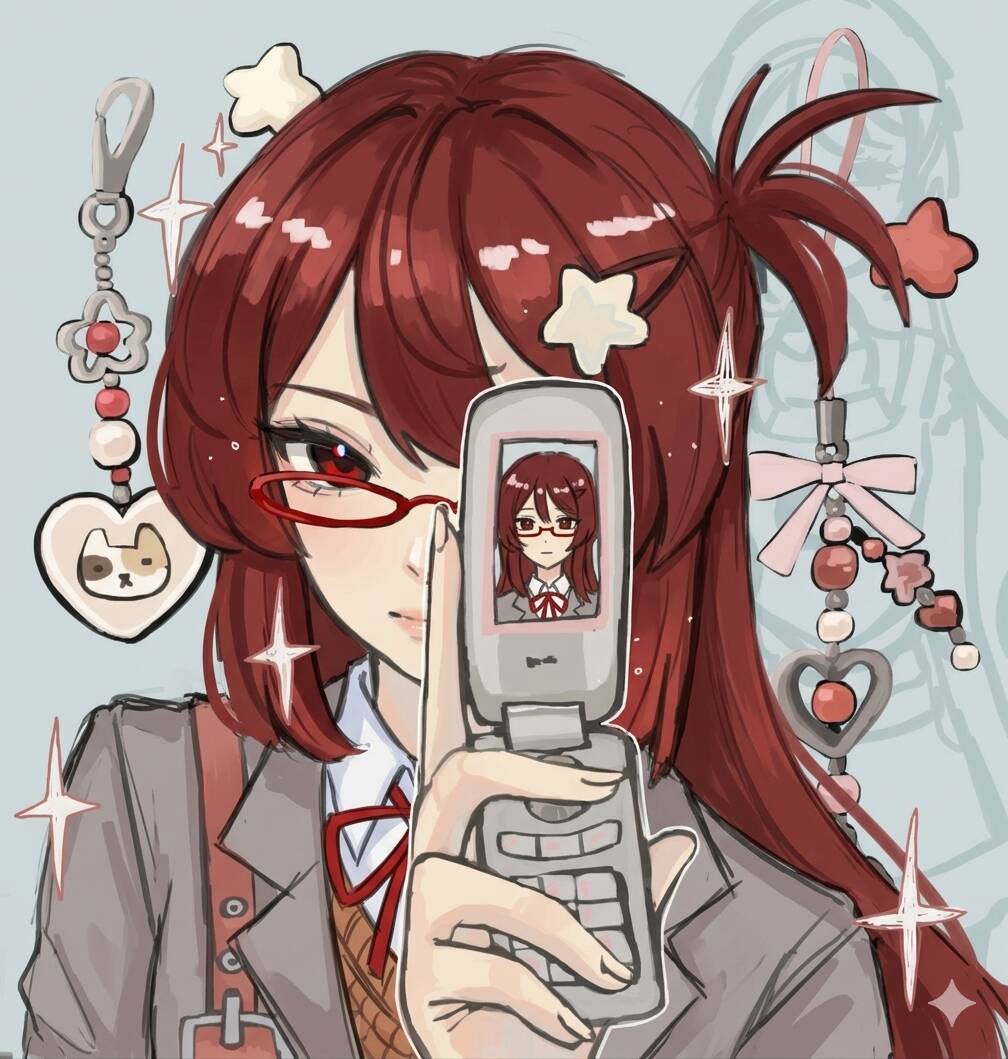 Red pfp Profile Picture Cute Anime Girl with Phone