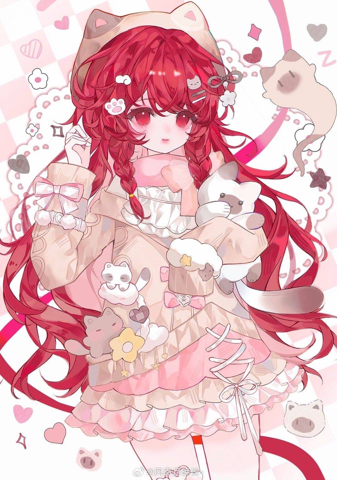 Cute Red Anime Girl pfp Profile Picture with Kawaii Aesthetic