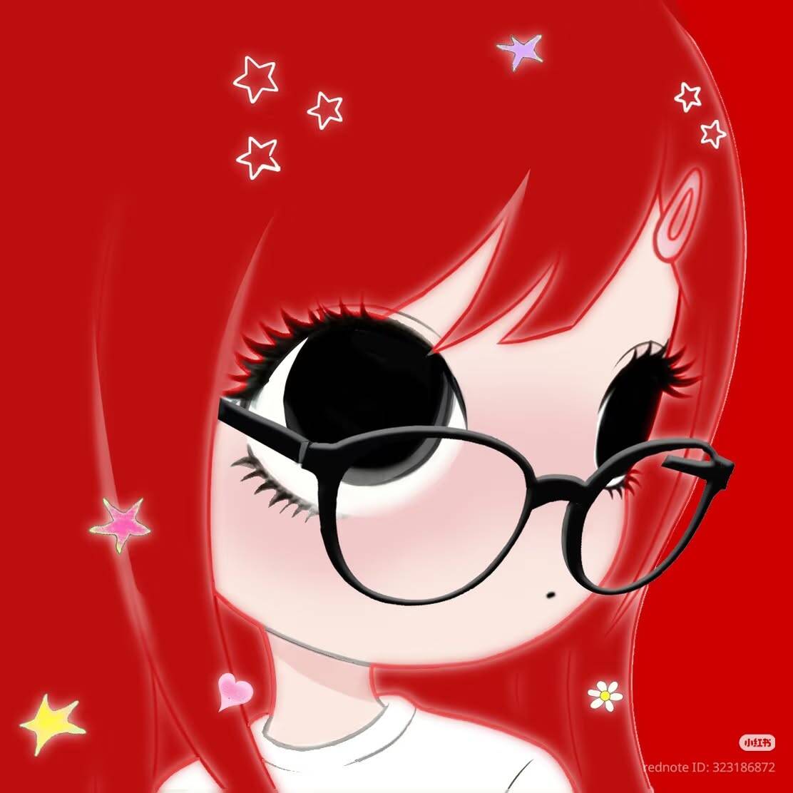 Cute Red Anime Girl pfp Profile Picture with Glasses