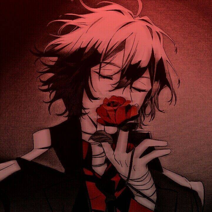 Red pfp Profile Picture Aesthetic Anime Boy with Rose