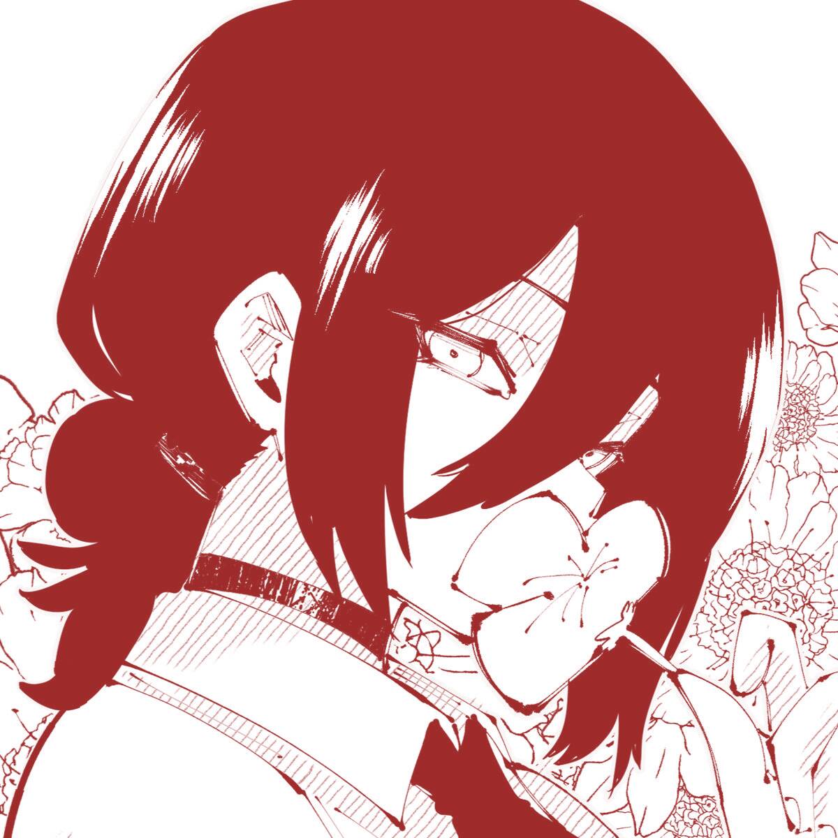 Red pfp Profile Picture Aesthetic Anime Girl with Flower