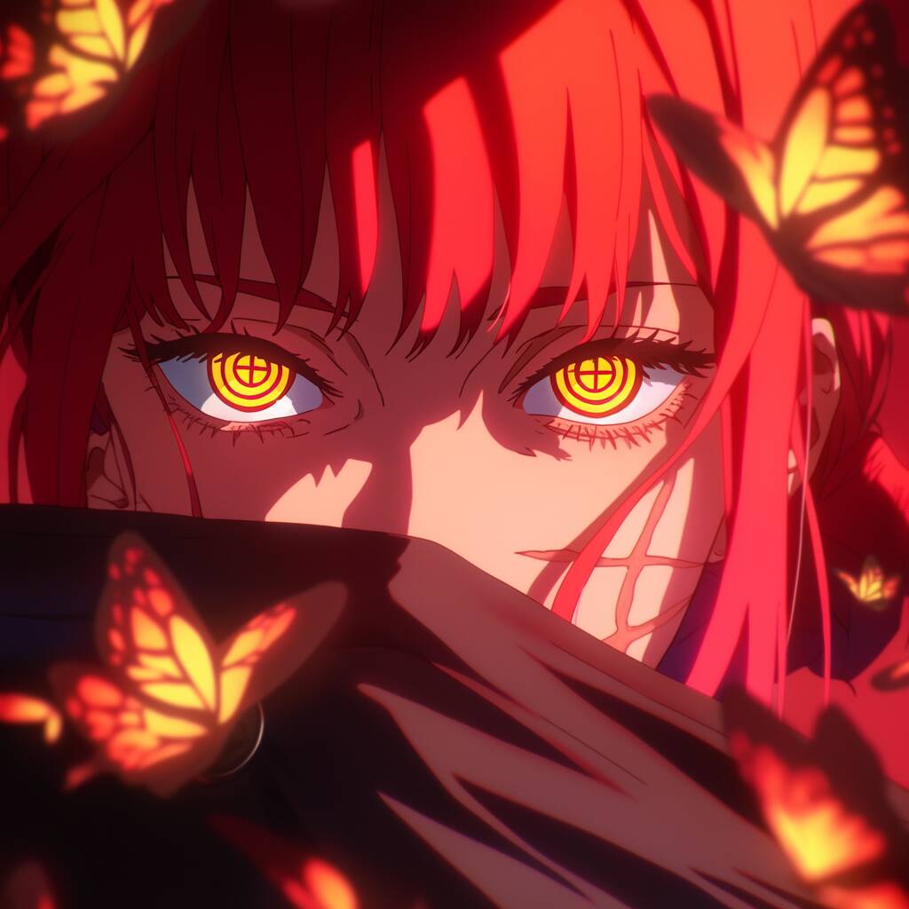 Red pfp Profile Picture Aesthetic Anime Girl with Butterflies