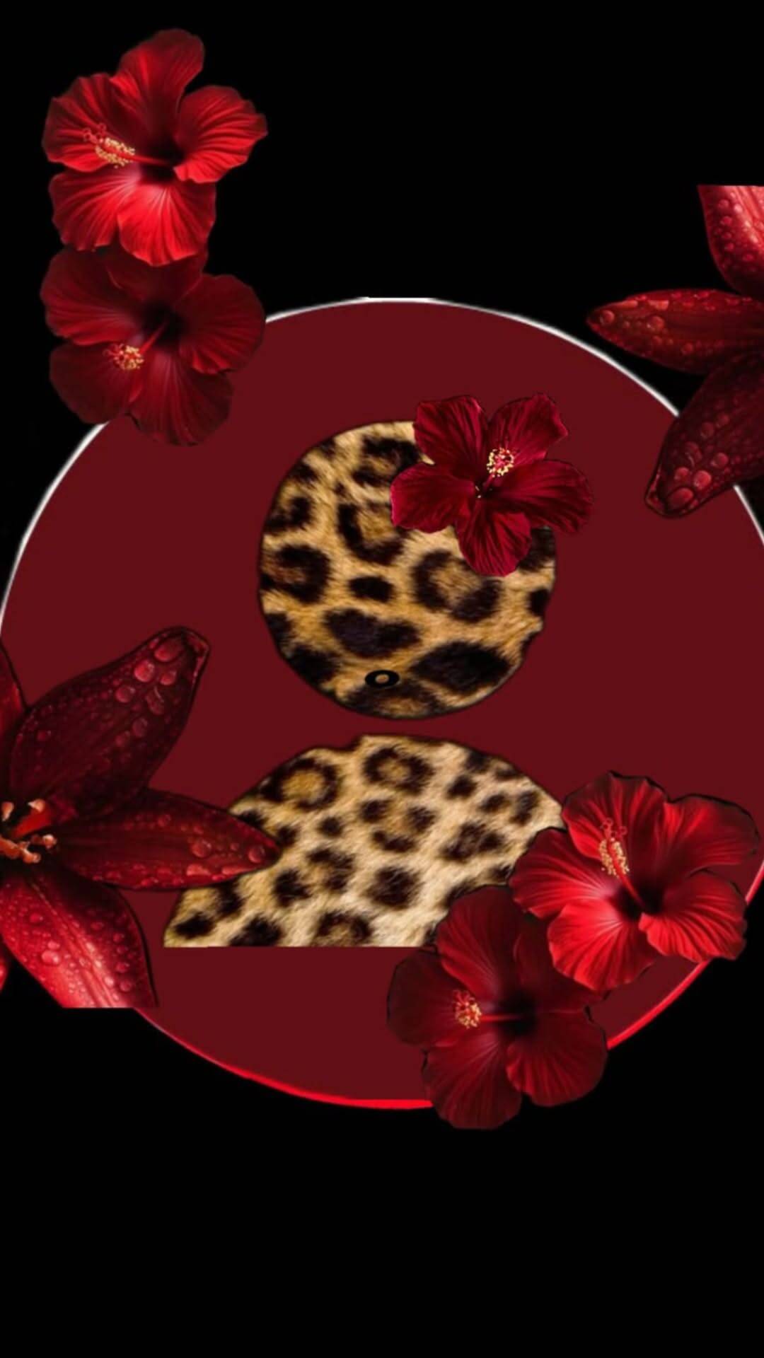 Red pfp Profile Picture with Leopard Print and Flowers
