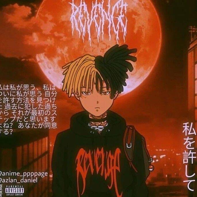 XXXTentacion pfp Profile Picture Anime Style with Red Moon